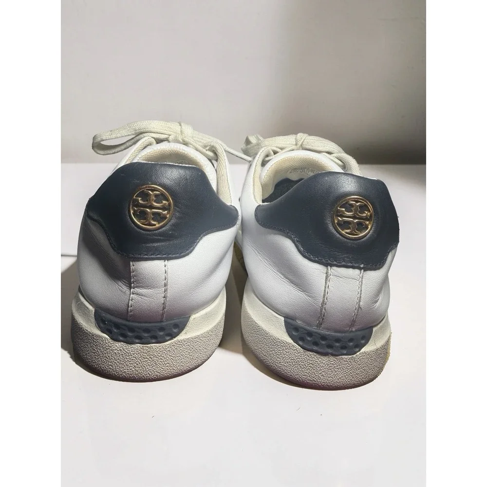 TORY BURCH Howell Court Sneakers White  Navy Blue Gold Logo Women's Sz 10